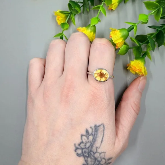 Genuine Citrine Stone 925 Sterling Silver Ring Size 10 - Picture 1 of 6